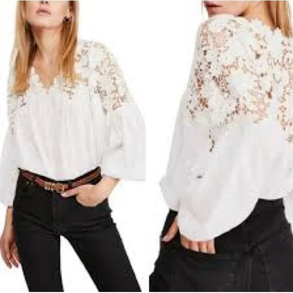 NWT NEW Free People White Lina Floral Lace Blouse Small S - Picture 4 of 7